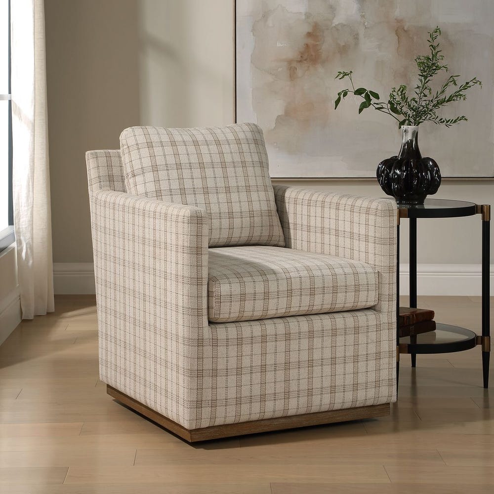Basie Swivel Chair, Taupe Plaid — detail view