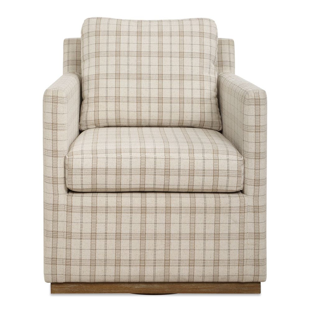 Basie Swivel Chair, Taupe Plaid — angle view