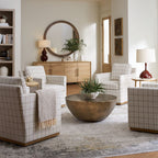Basie Swivel Chair, Taupe Plaid