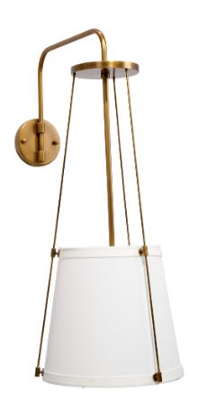 Brass adjustable wall sconce with white shade
